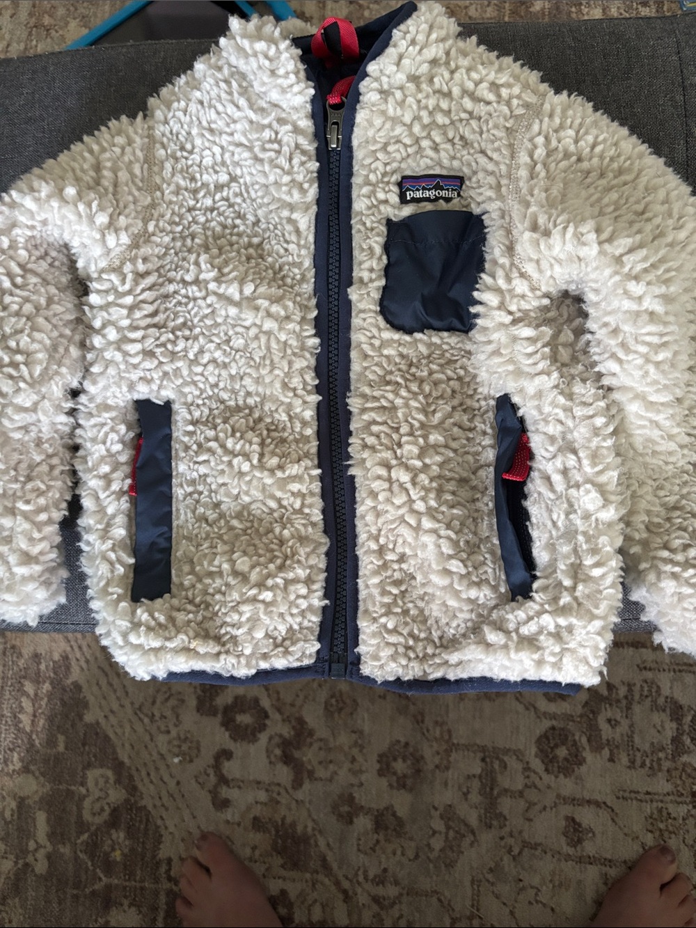 Patagonia Kids Cream Sherpa Jacket with Navy Accents